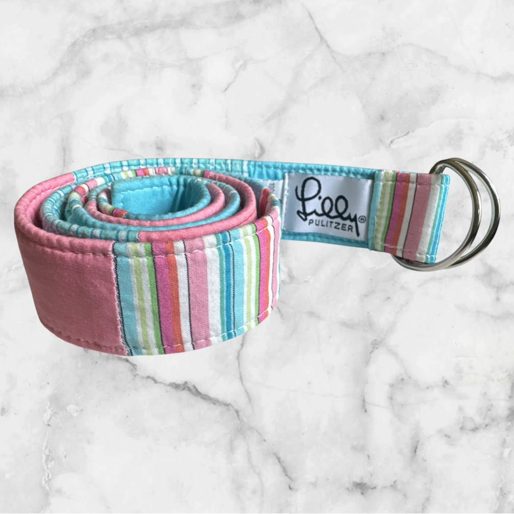 Lilly Pulitzer Vintage Pastel Patchwork Fabric Double Ring Belt Size Small